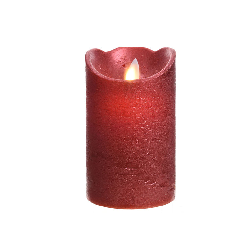 Indoor LED Candle Ø7.5x12.5cm Red Color, Metallic Finish Warm White Light