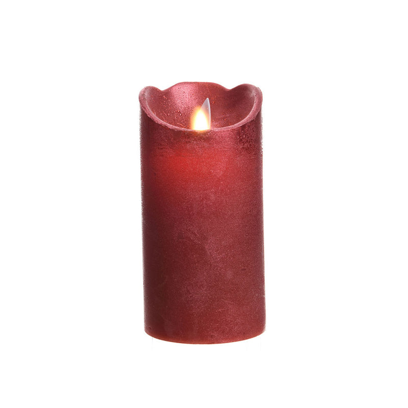 Indoor Led Candle Ø7.5x15cm Red Color, Metallic Finish Warm White Light