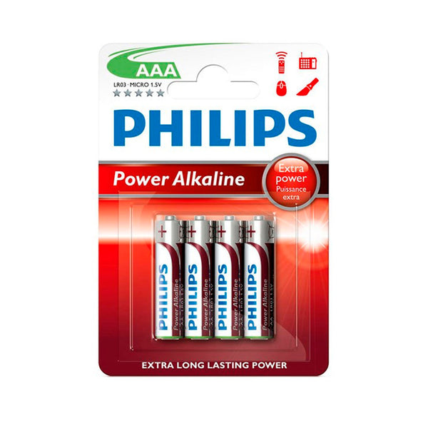 Pila Alkalina Philips Aaa - Lr03 1,5V (Blister 4 Unid,) Ø10,5X44,5Mm