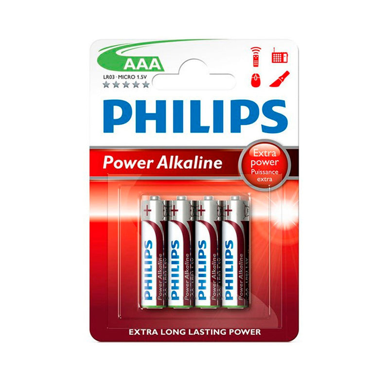 Philips Aaa Alkaline Battery - Lr03 1.5V (Blister 4 Units,) Ø10.5X44.5Mm