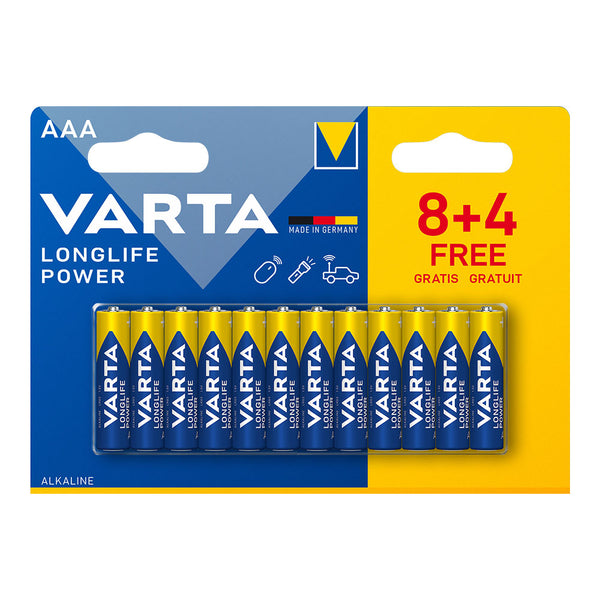 Pila Varta Alkalina Longlife Power Aaa - Lr03 (Blister 12 Unid,) Ø10,5X44,5Mm