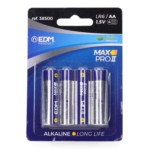 Pila Edm Alkalina Long Life Aa - Lr06 1,5V (Blister 4 Unid,)  Ø14,5X50,5Mm