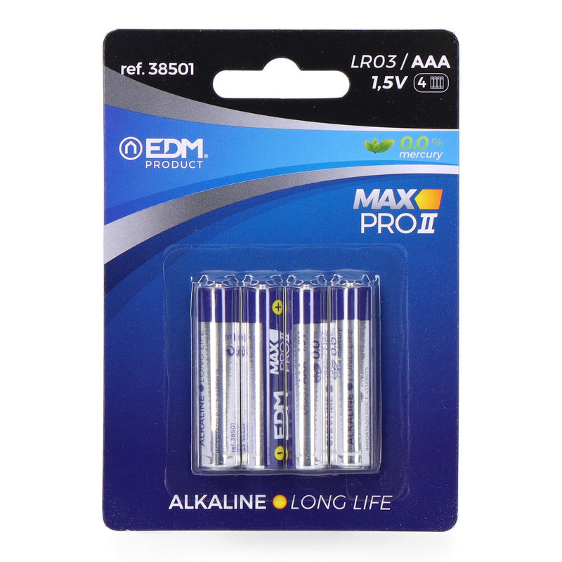 Pila Edm Alkalina Long Life Aaa - Lr03 1,5V (Blister 4 Unid,) Ø10,5X44,5Mm