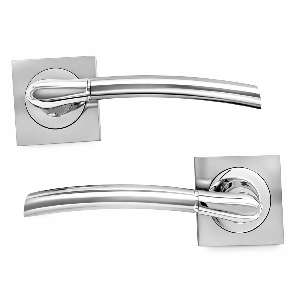 Manilla modelo Belenus '430' de ZAMAK con Roseta Cuadrada en acabado bicolor para puertas