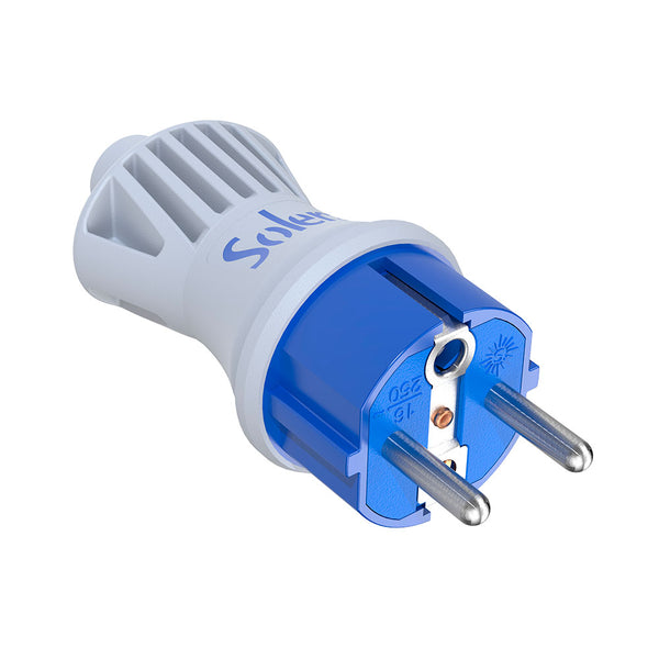 Bipolar plug 16A 250V, Ø 4.8mm pins, white material, IP44, folding cable clamp 5706CKB Solera