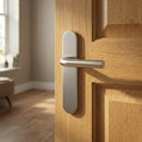 Manilla modelo '403' con Placa ovalada de acero inoxidable y tornillos ocultos para puertas