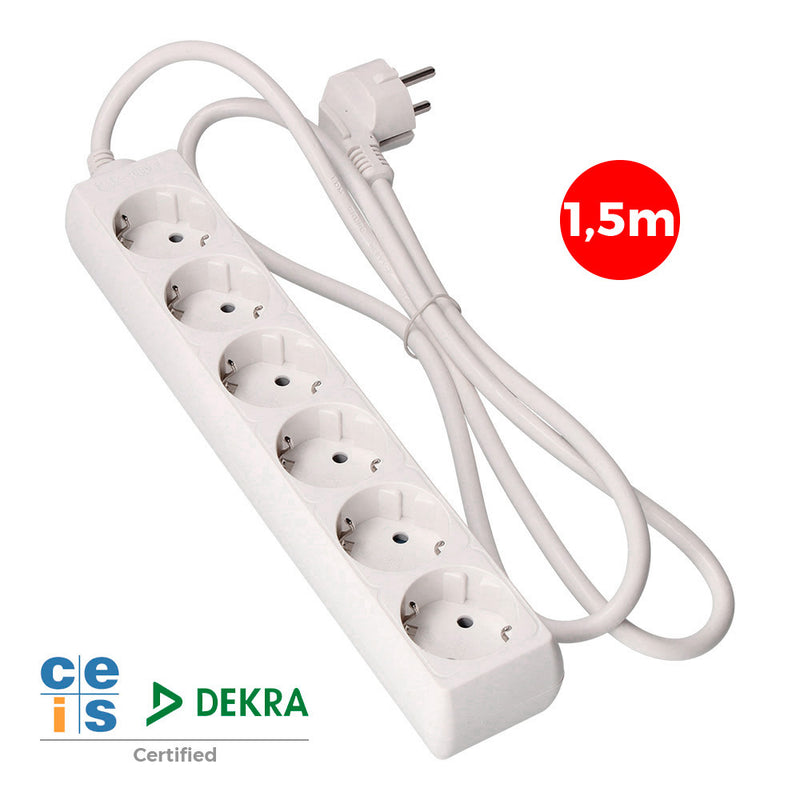 Multiple Base 6 Sockets T/Tl 10/16A Schuko 1.5M, 3X1.5Mm Edm