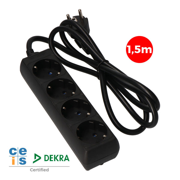 Multiple Base 4 Sockets T/Tl 10/16A Schuko 1.5M 3X1.5Mm Black Edm