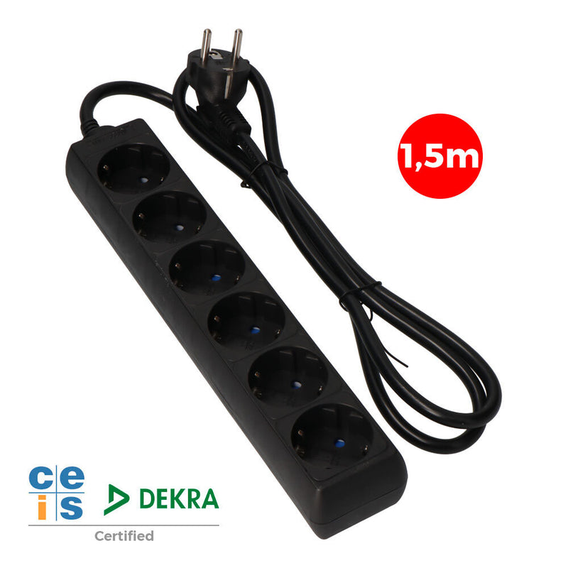 Multiple Base 6 Sockets T/Tl 10/16A Schuko 1.5M 3X1.5Mm Black Edm