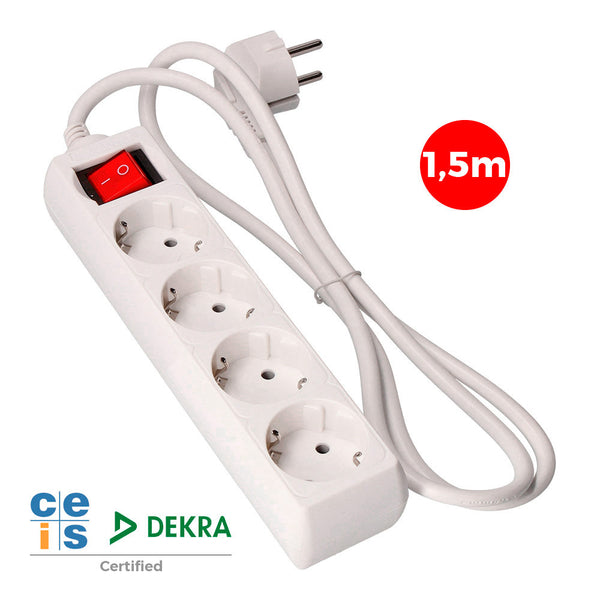 Multiple Base 4 Sockets T/Tl 10/16A Schuko + Switch 1.5M 3X1.5Mm Edm