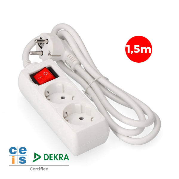 Multiple Base 2 Sockets T/Tl 10/16A Schuko + Switch 1.5M 3X1.5Mm Edm