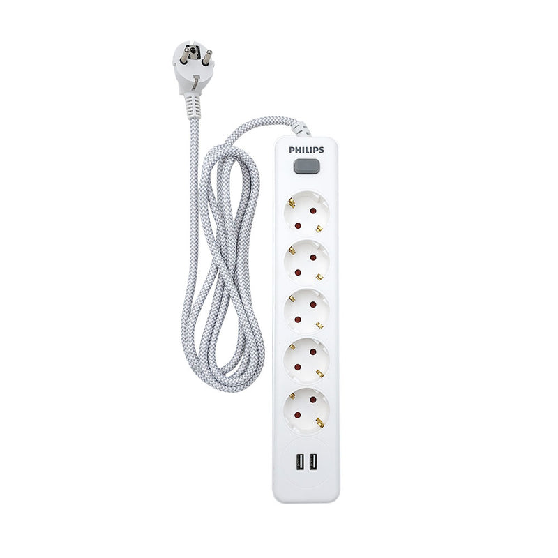 Power Strip 5 Outlets + 2 Usb Ports 2.4A Spn3052Wa/10 Philips