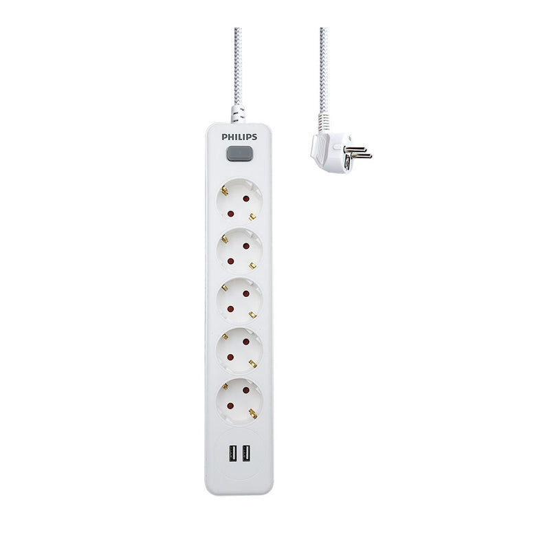 Power Strip 5 Outlets + 2 Usb Ports 2.4A Spn3052Wa/10 Philips