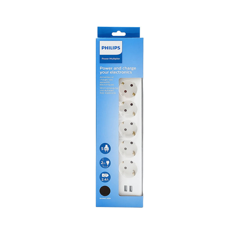 Regleta 5 Tomas + 2 Puertos Usb De 2,4A Spn3052Wa/10 Philips