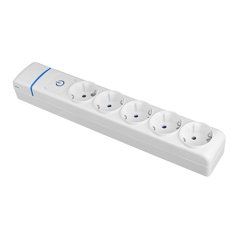 Multiple base of 5 sockets 2P+T, 16A 250V, with illuminated switch, 8005Pil Solera