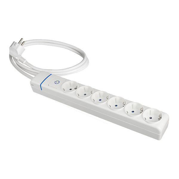 Prolongador Con 6 Tomas 2P+T, 16A 250V Con Interruptor Luminoso,   1,5 M De Cable H05Vv-F 3G1,5Mm², 8016Pil Solera