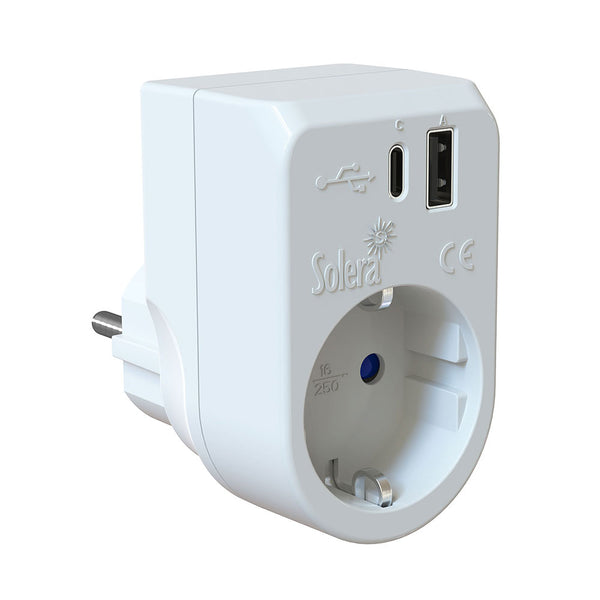 Adapter 2P+T, 16A 250V, +Usb A+Usbc 3A 5Vdc, 860Usbac Solera