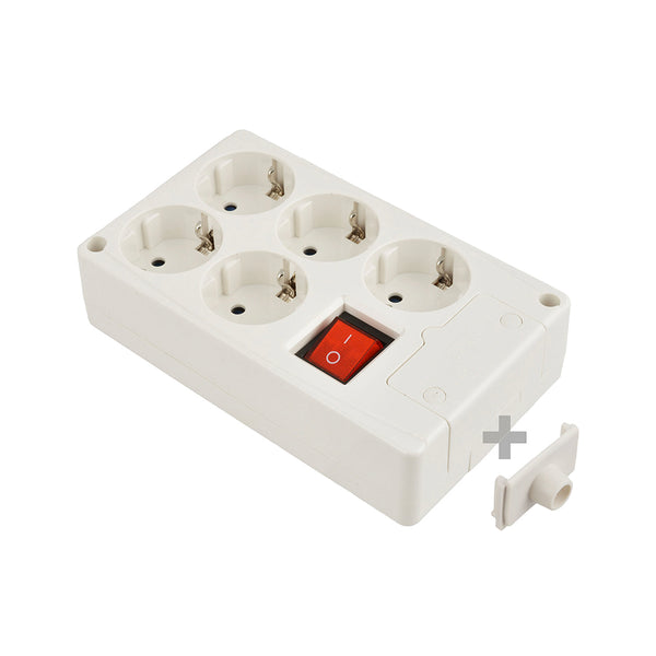 Multiple Base 5 Sockets T/Tl 10/16A 250V White + Solera 8105Il Illuminated Switch