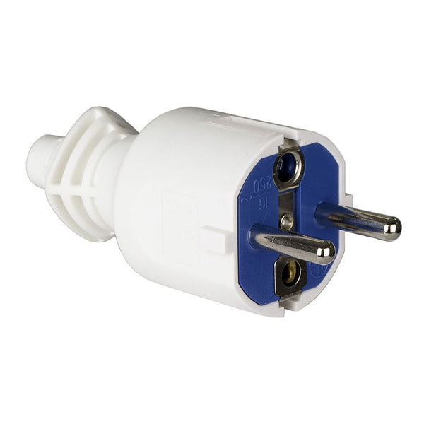 Clavija 2P+T, 16A 250V Pvc Color Blanco, Sujetacables Abatible Solera 706Cb