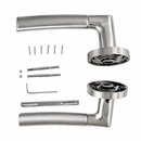 Manilla de aluminio Belenus con Roseta Redonda en acabado níquel combinado para puertas