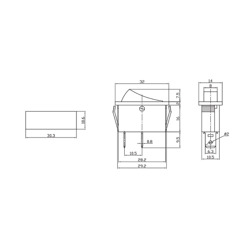 On-Off-On Narrow Switch 15A 250V Black