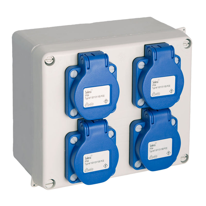 Watertight Mounted Box 165x135x70mm With 4 Schuko 2P+T Sockets, 16A, 250V~, Ip54, 817-42P Solera