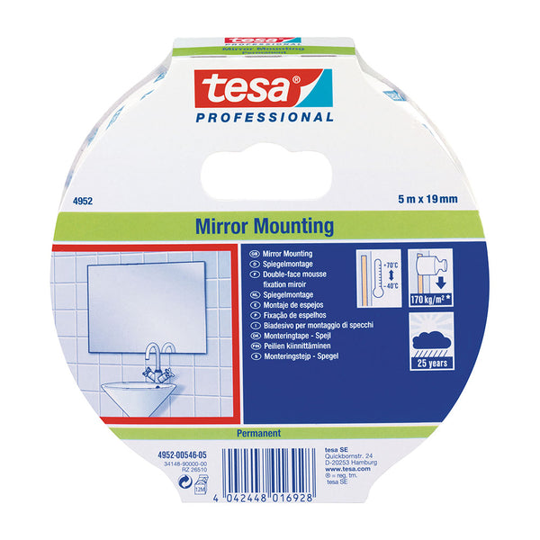 Double Sided Tape Mounting Mirrors 5M X 19Mm 4952 Tesa