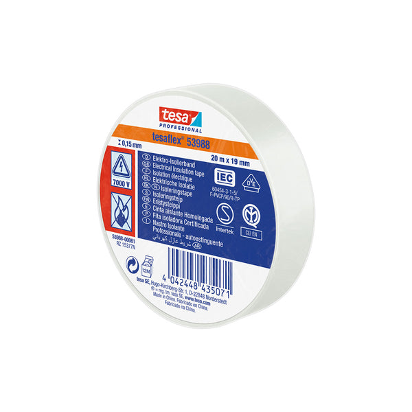 Approved White Insulating Tape 20M X 19Mm 53988 Tesa