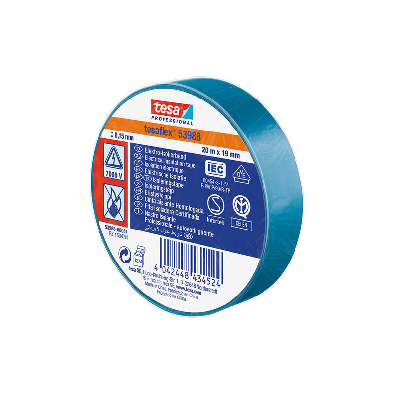 Approved Insulating Tape Blue 20M X 19Mm 53988 Tesa