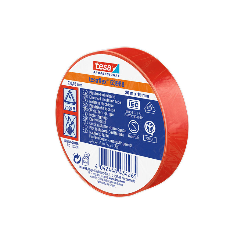 Tesa Approved Red Insulating Tape 20M X 19Mm 53988