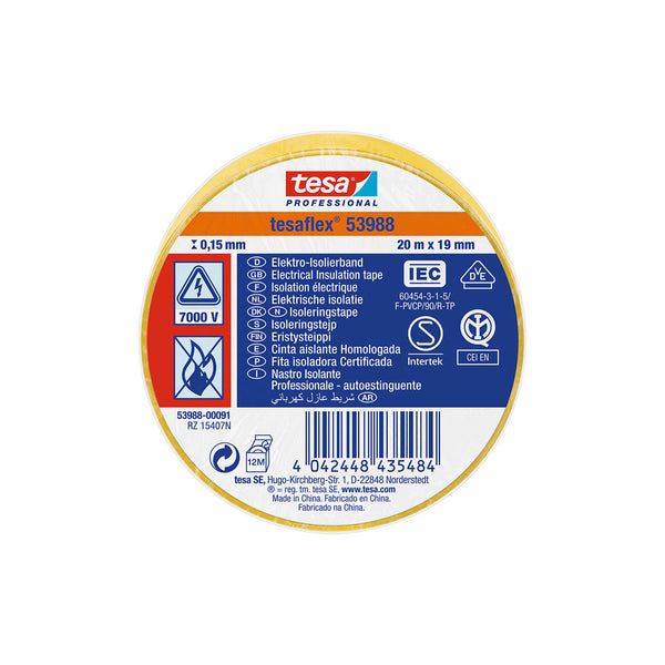 Yellow Approved Insulating Tape 20M X 19Mm 53988 Tesa