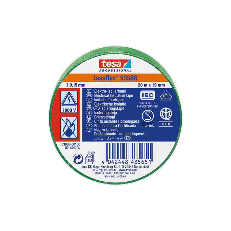 Approved Insulating Tape Green 20M X 19Mm 53988 Tesa