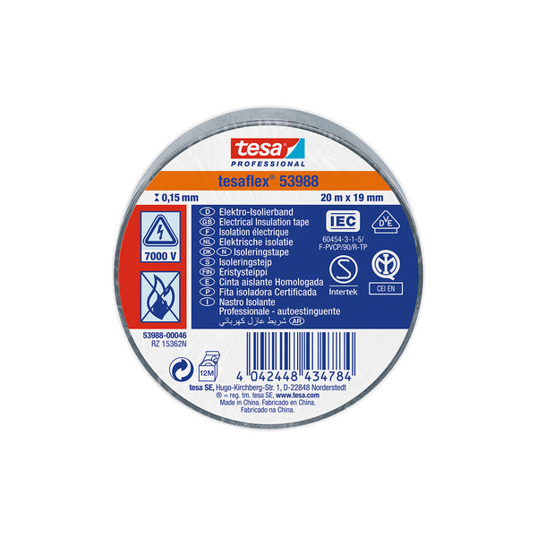 Approved Insulating Tape Grey 20M X 19Mm 53988 Tesa