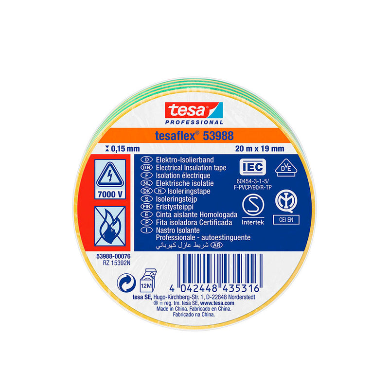 Approved Two-Tone Insulating Tape 20M X 19Mm 53988 Tesa