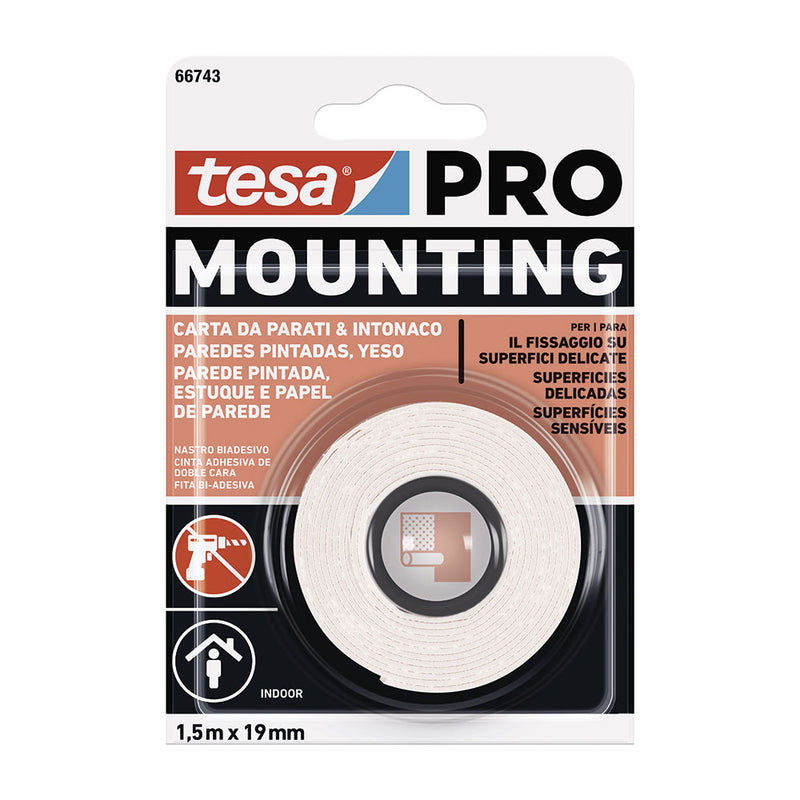 Double Sided Tape Mounting Pro Painted Wall 1.5M x 19Mm 66743 Tesa