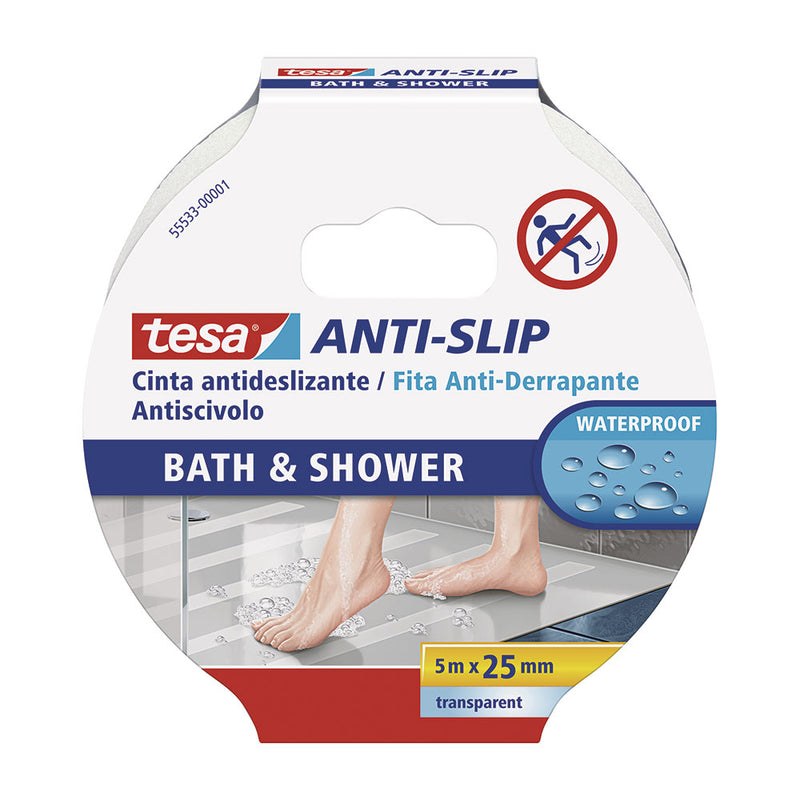 Cinta Antideslizante Baño Y Ducha 5M X 25Mm Transparente, 55533 Tesa