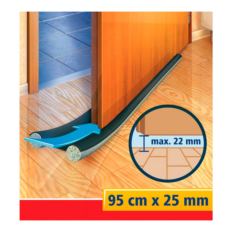 Double Roll Door Draught Excluder 95cm x 25mm Grey Tesa