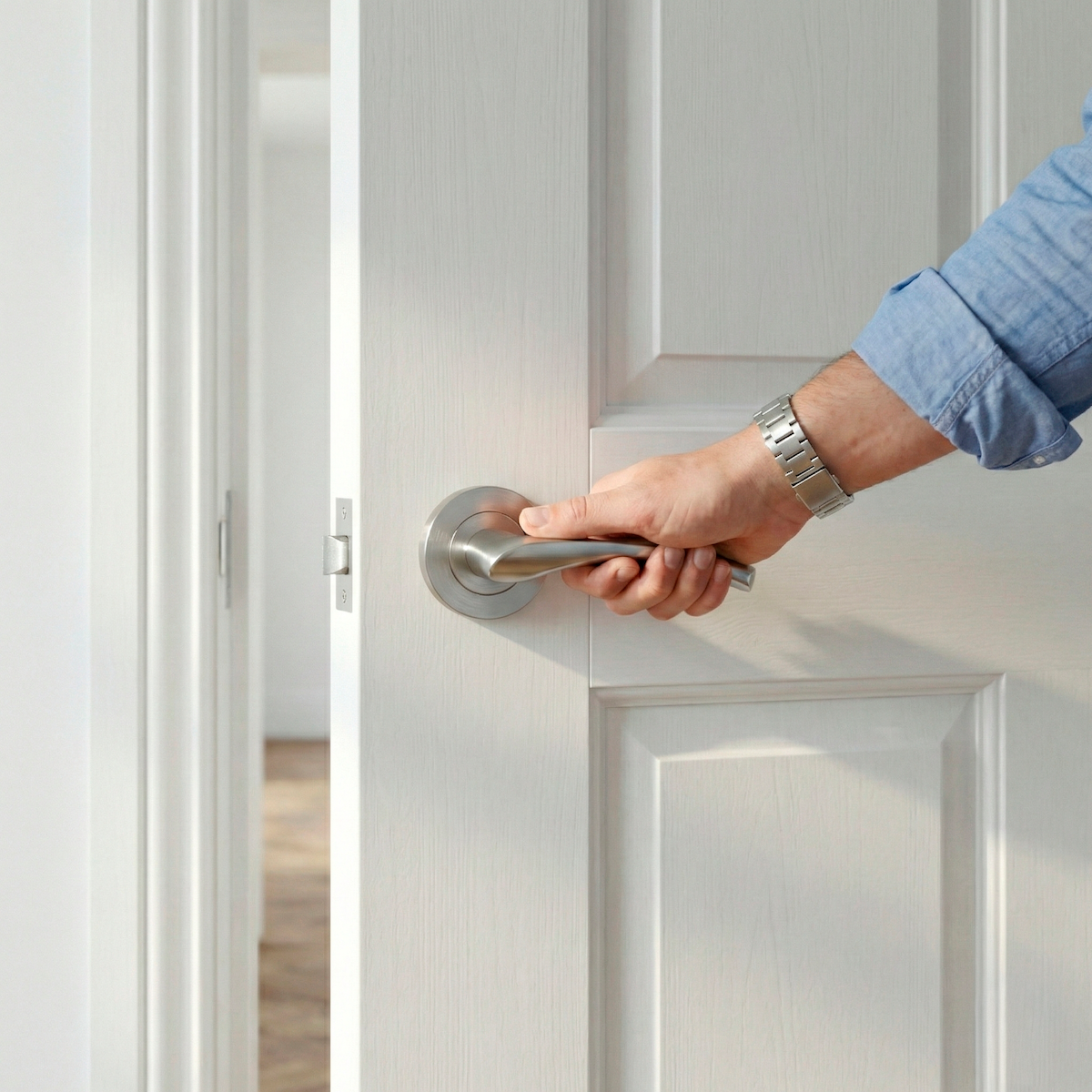 Manilla Hermes de aluminio con Roseta Redonda acabado níquel satinado para puertas