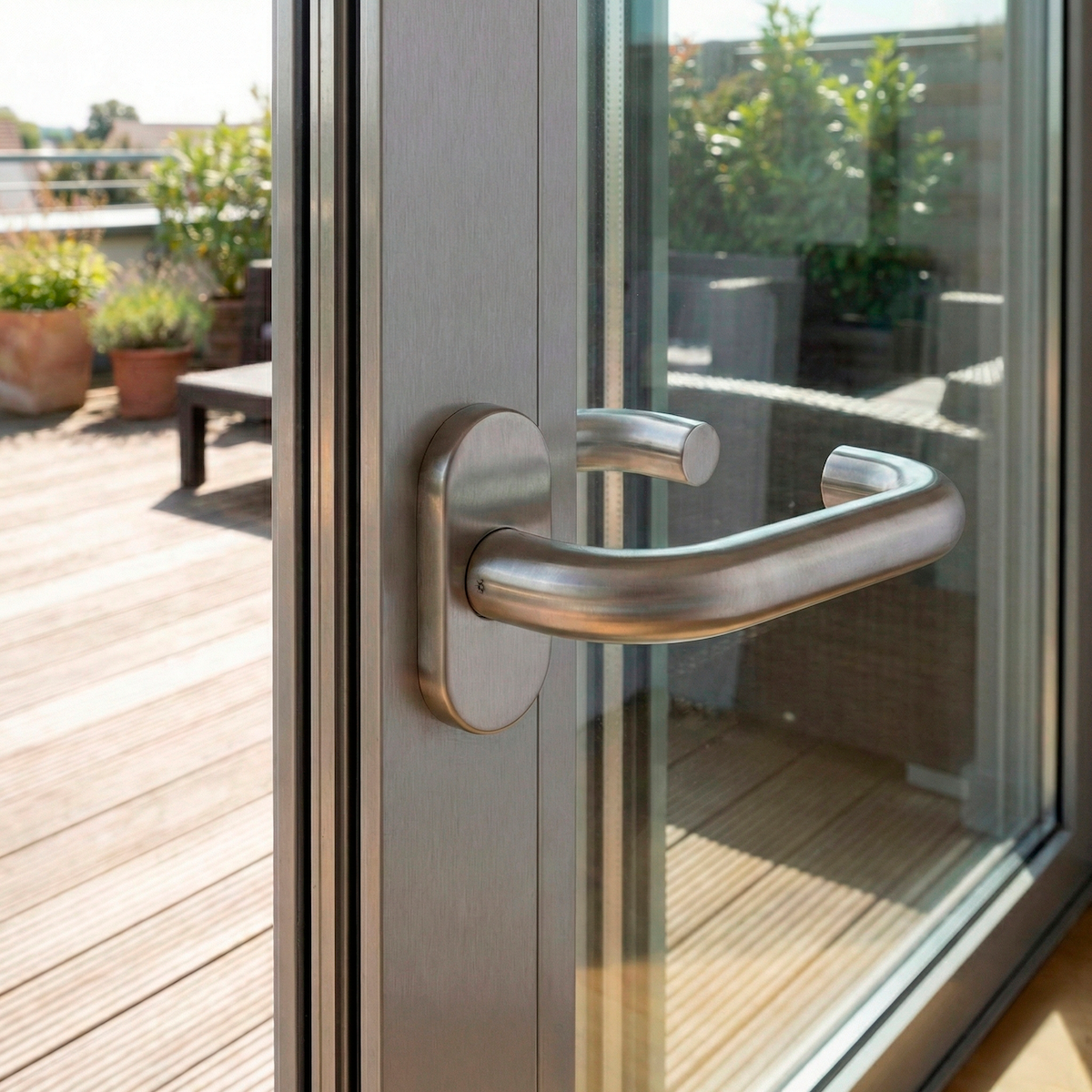Manilla con roseta ovalada inoxidable para puertas metálicas o de pvc '603'