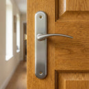 Manilla modelo '6331' de zamak con placa ovalada en acabado níquel satinado para puertas