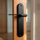 Manilla modelo '640' con placa oval para puertas de zamak en acabado negro con asa moderna