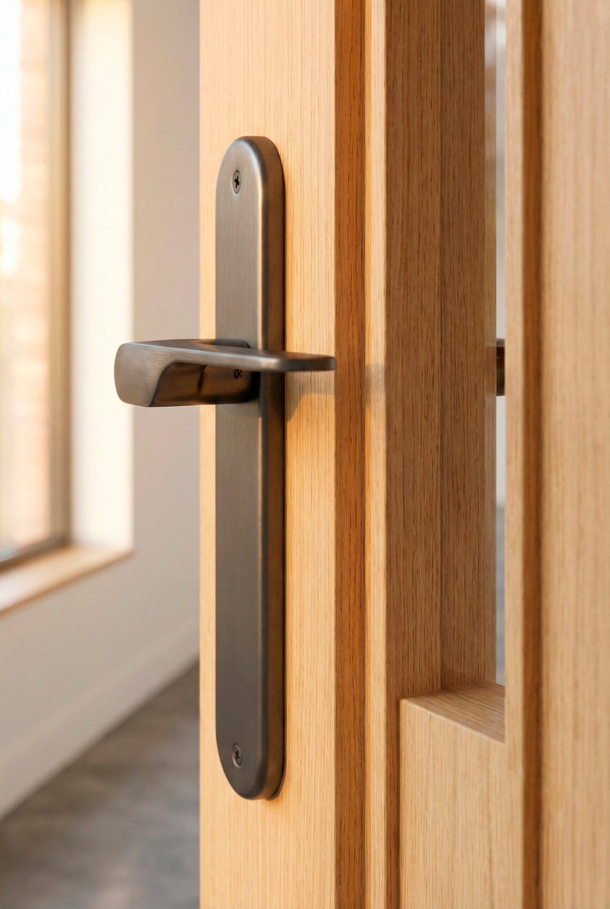 Manilla modelo '640' con placa oval para puertas de zamak en acabado grafito con asa moderna