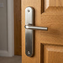 Manilla con placa ovalada acabado níquel satinado para puertas modelo '6431'