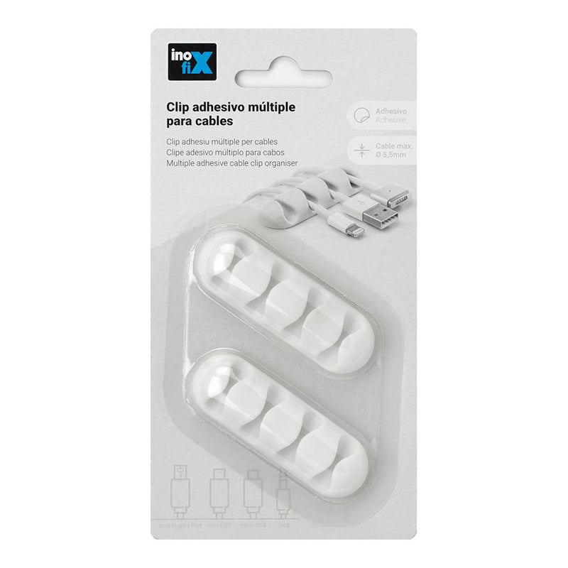 Clip Adhesivo Múltiple Para Cables Blanco Inofix