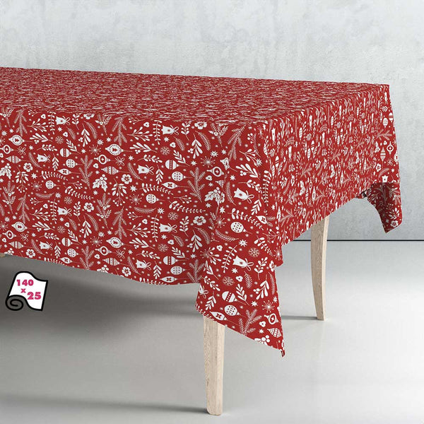 Nordic Red Christmas Tablecloth Oilcloth Roll 140Cm x 25M Exma