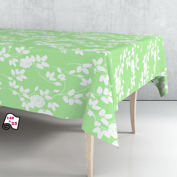 Roll of Oilcloth Tablecloth Light Green Leaves 140cm x 25m Exma