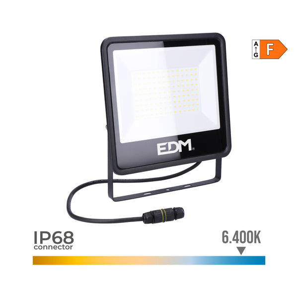 Led Projector Spotlight 100W 8200Lm 6400K Cold Light Black Series 24.6X22.8X2.9Cm Edm