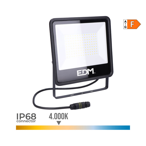 Led Projector Spotlight 100W 8200Lm 4000K Daylight Black Series 24.6X22.8X2.9Cm Edm