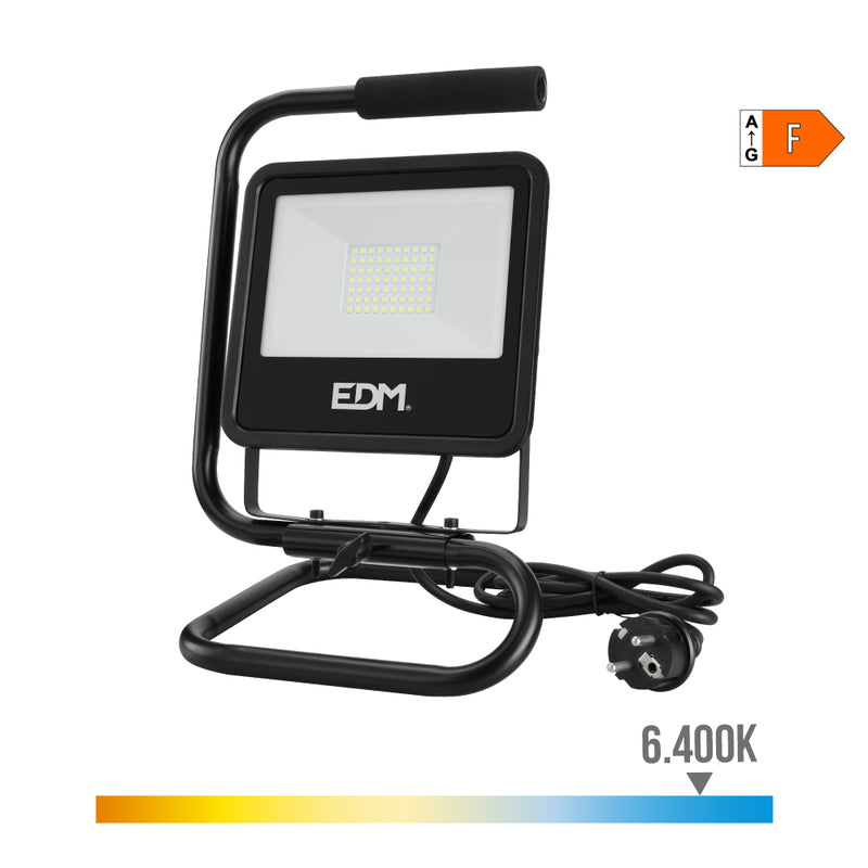 LED Floodlight with Stand 50W 4000Lm 6400K Cold Light Black Series Edm