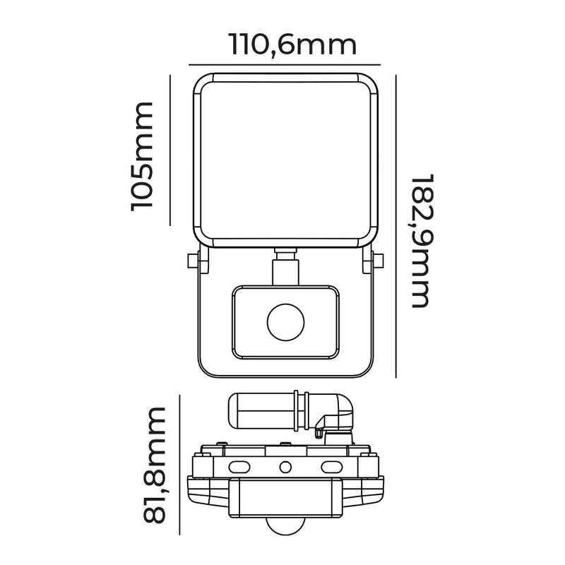 Led Floodlight 20W 1560Lm 6000K Cold Light With Frameless Edm Sensor